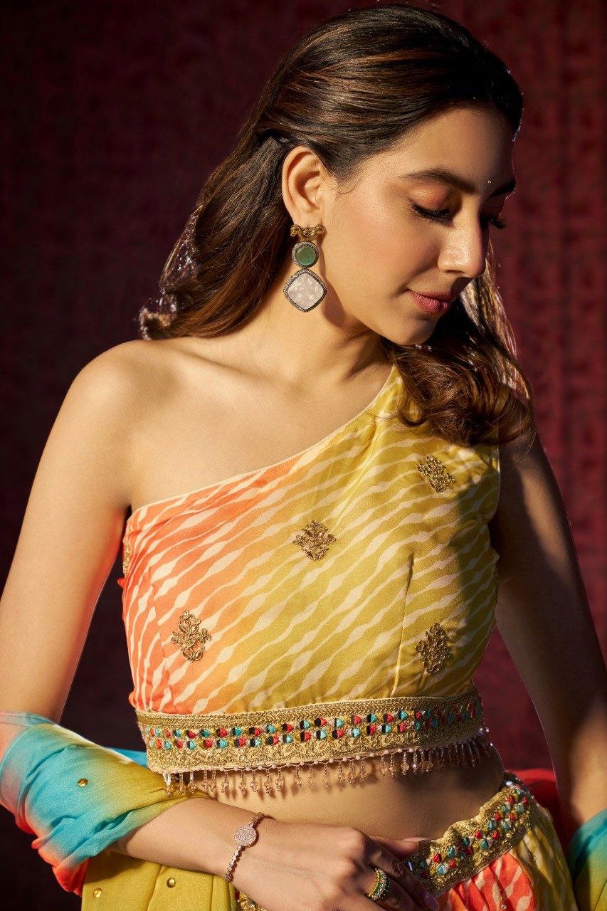 Graceful Organza Digital Printed Embroidered Lehenga Choli Set