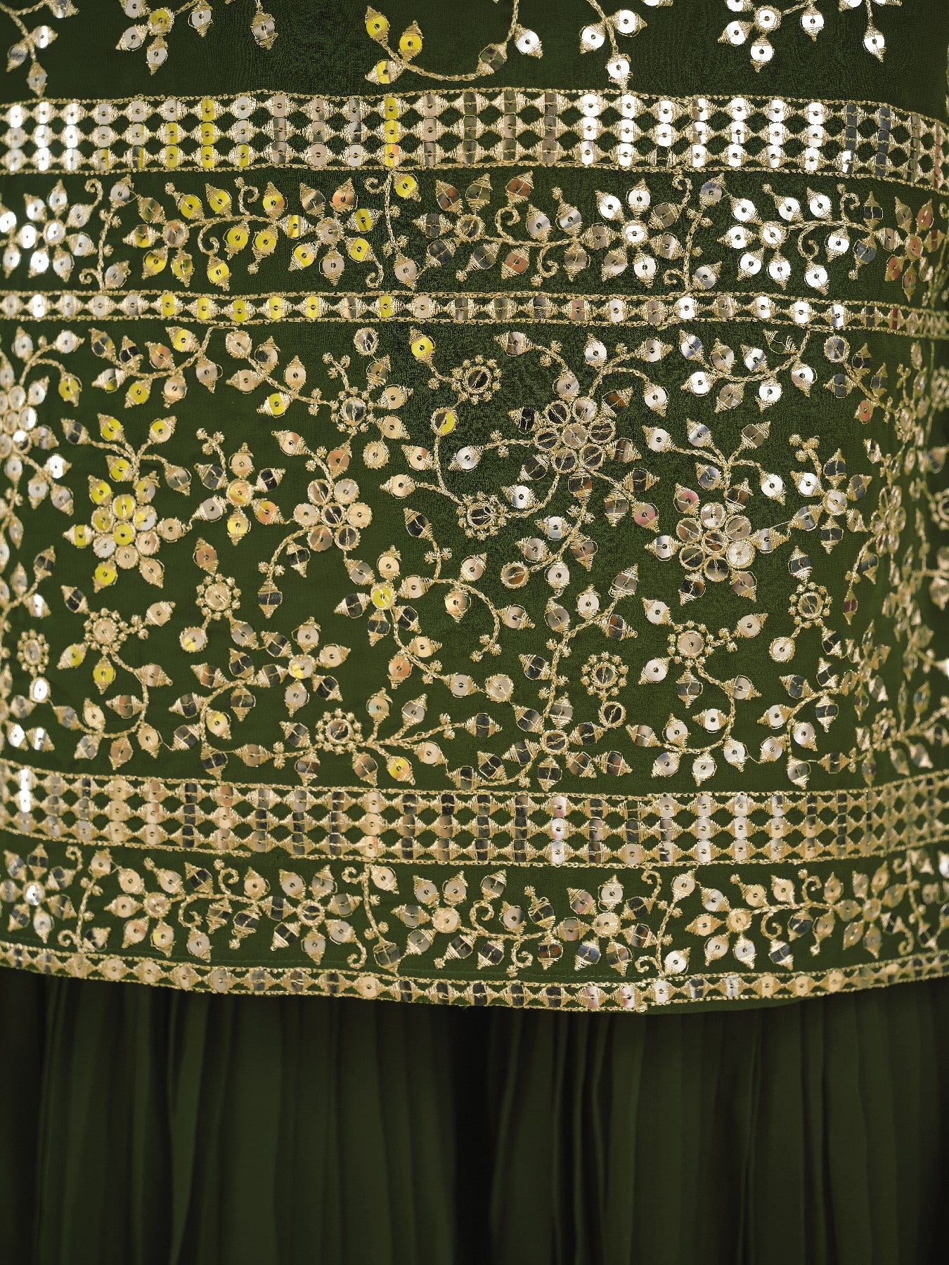 Green Graceful Georgette Sequins Worked Top Sharara Suit
