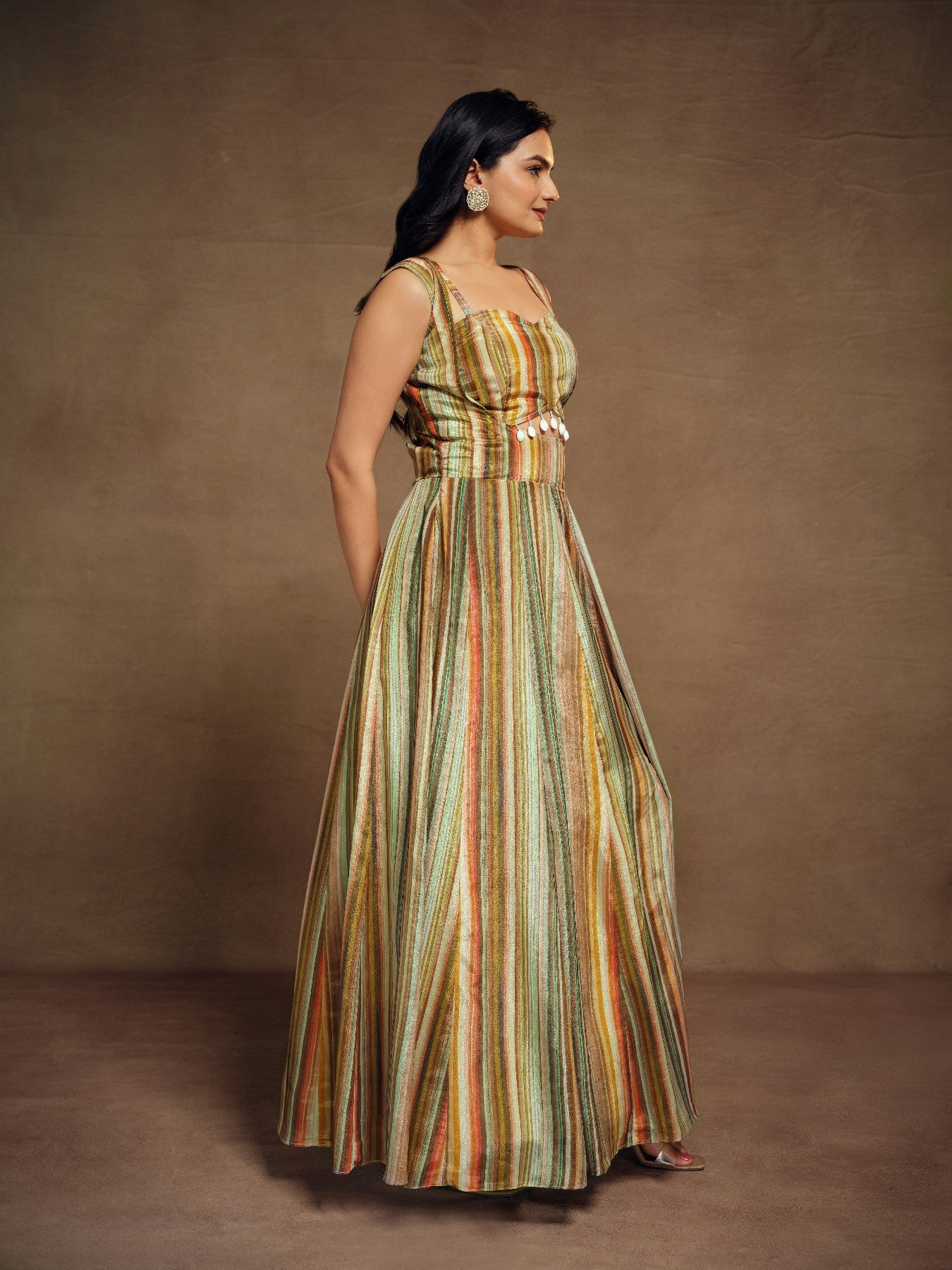 Graceful Abstract Printed Slit Cut Styled Silk Gown