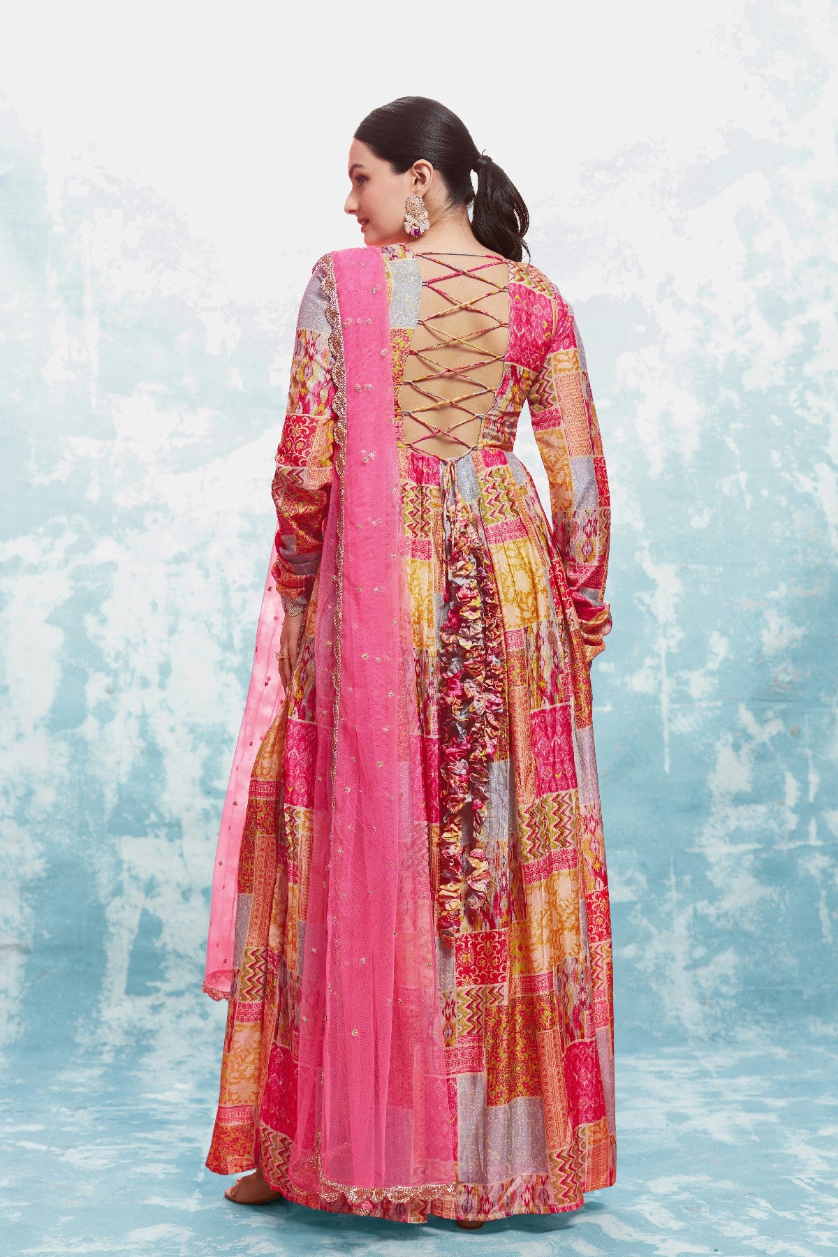 Stylish Digital Printed Cotton Gown With Net Dupatta