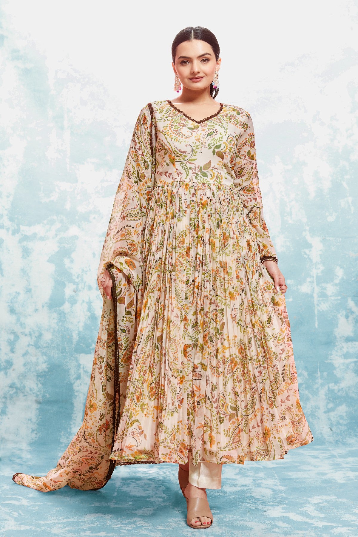 Stylish Chiffon Digital Printed Anarkali Pant Suit