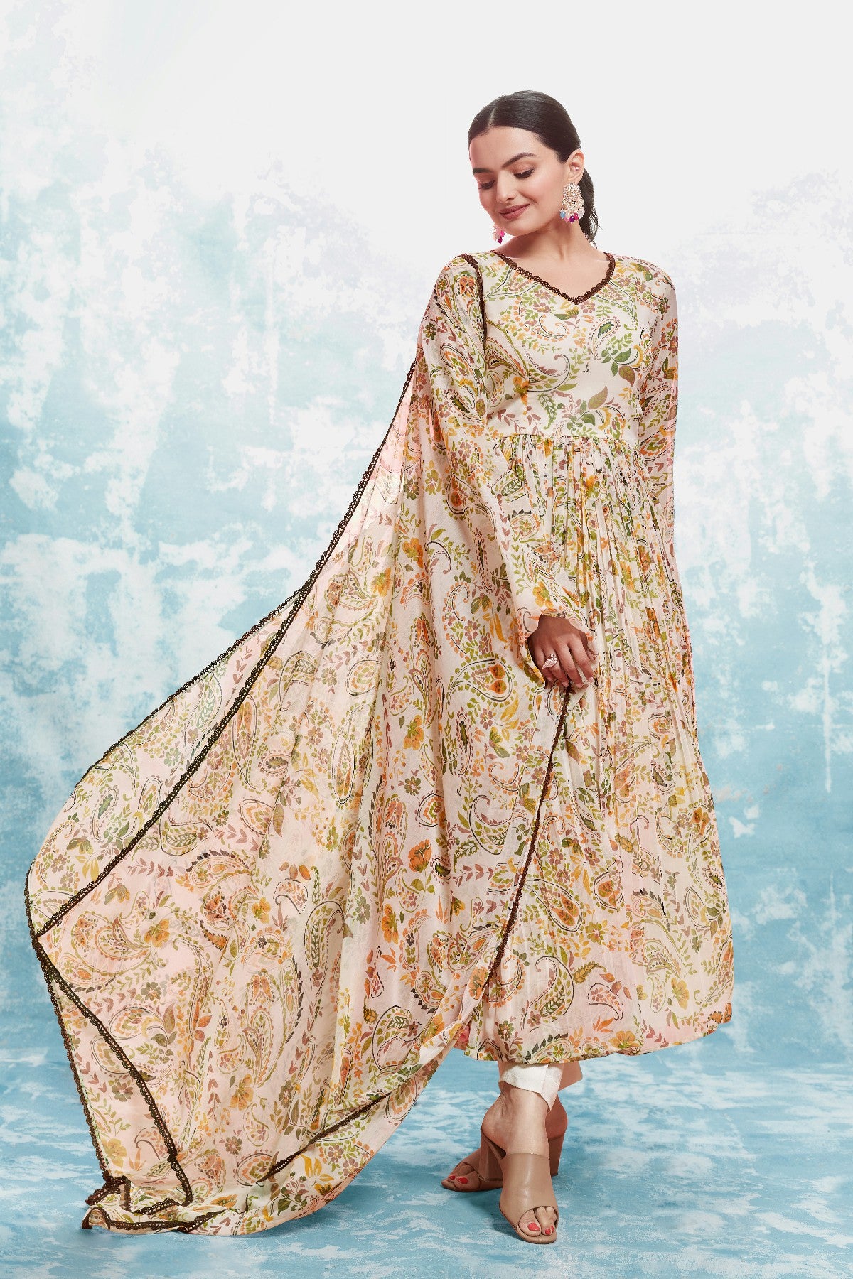 Stylish Chiffon Digital Printed Anarkali Pant Suit