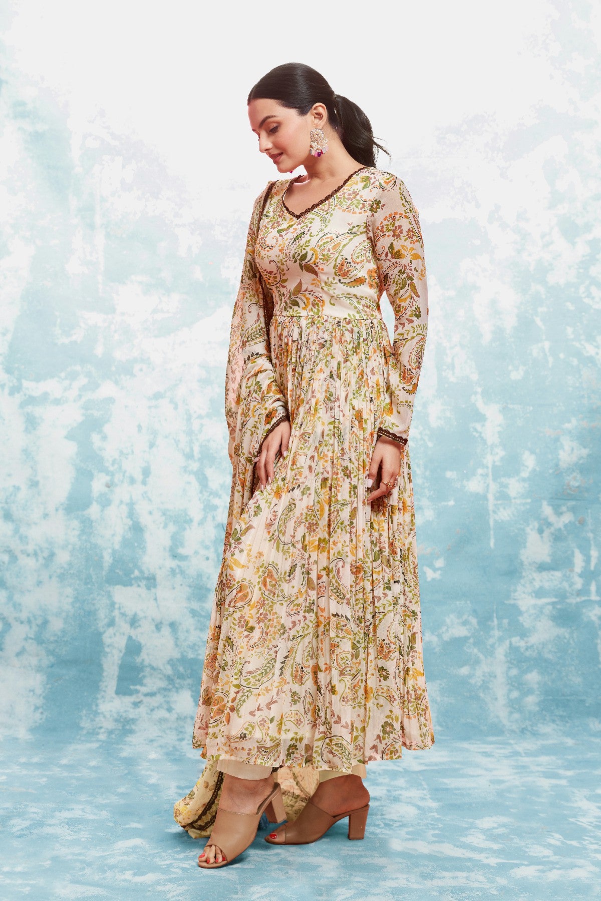 Stylish Chiffon Digital Printed Anarkali Pant Suit