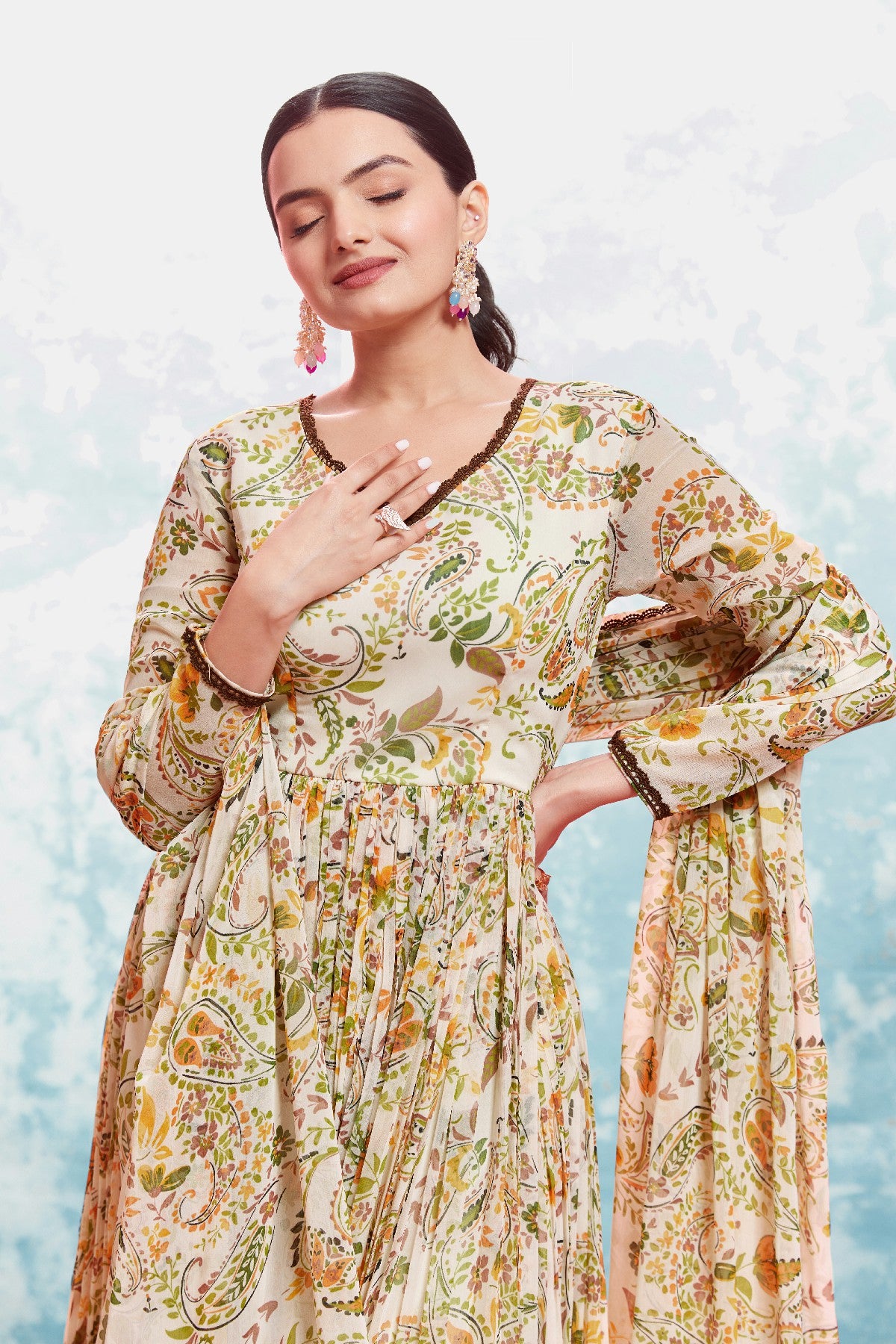 Stylish Chiffon Digital Printed Anarkali Pant Suit