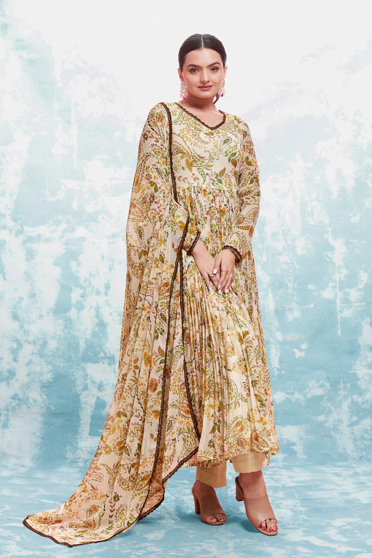 Stylish Chiffon Digital Printed Anarkali Pant Suit