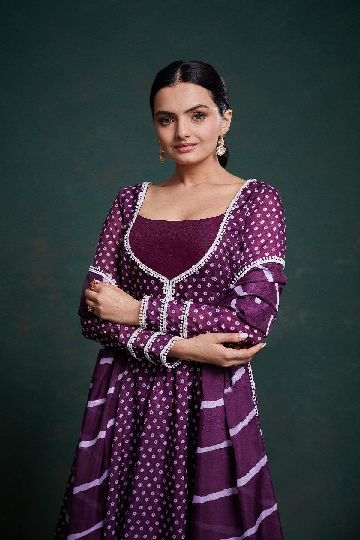 Elegant Purple Crepe Digital Printed Anarkali Pant Suit