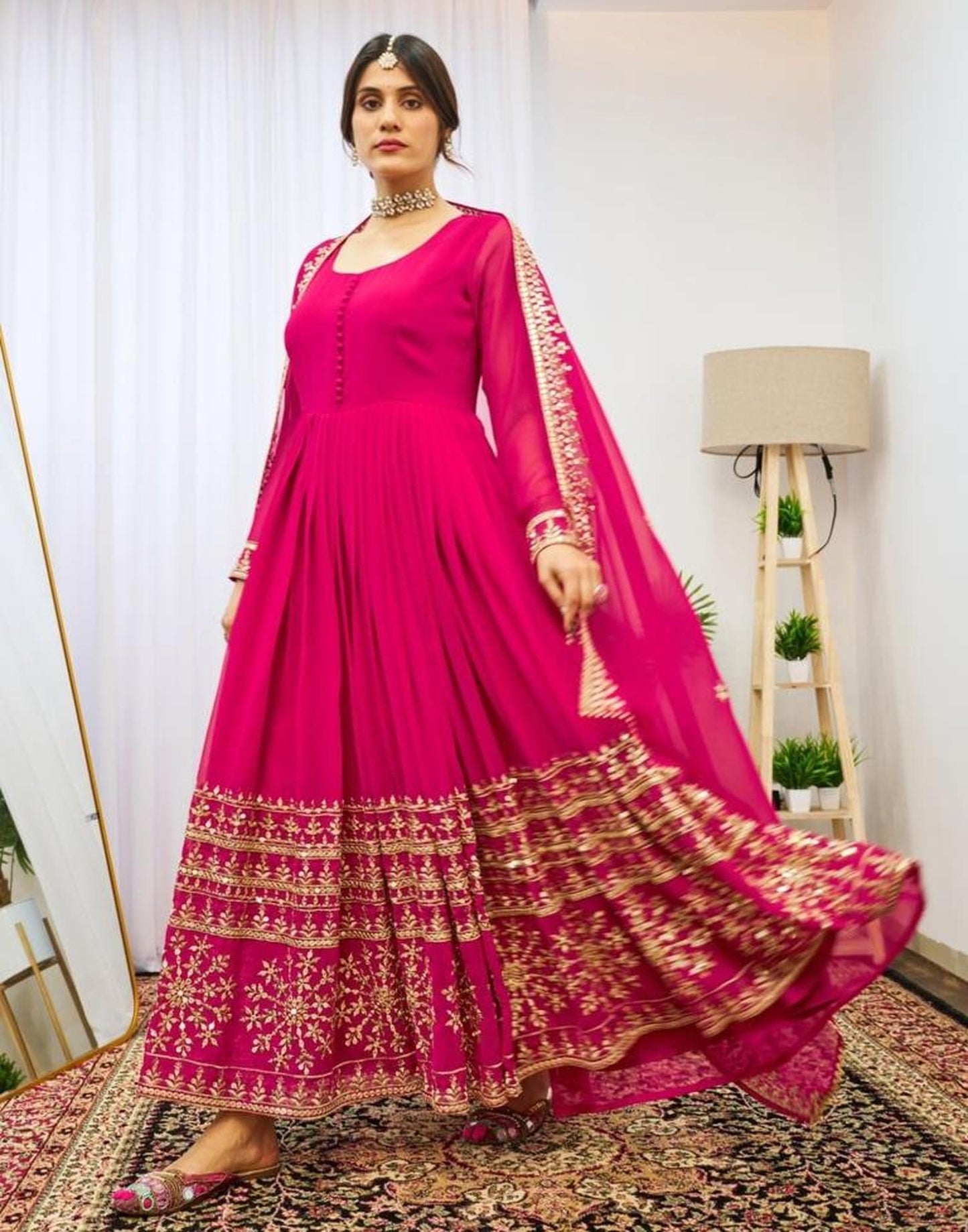 Graceful Pink Georgette Sequins Embroidered Gown With Dupatta