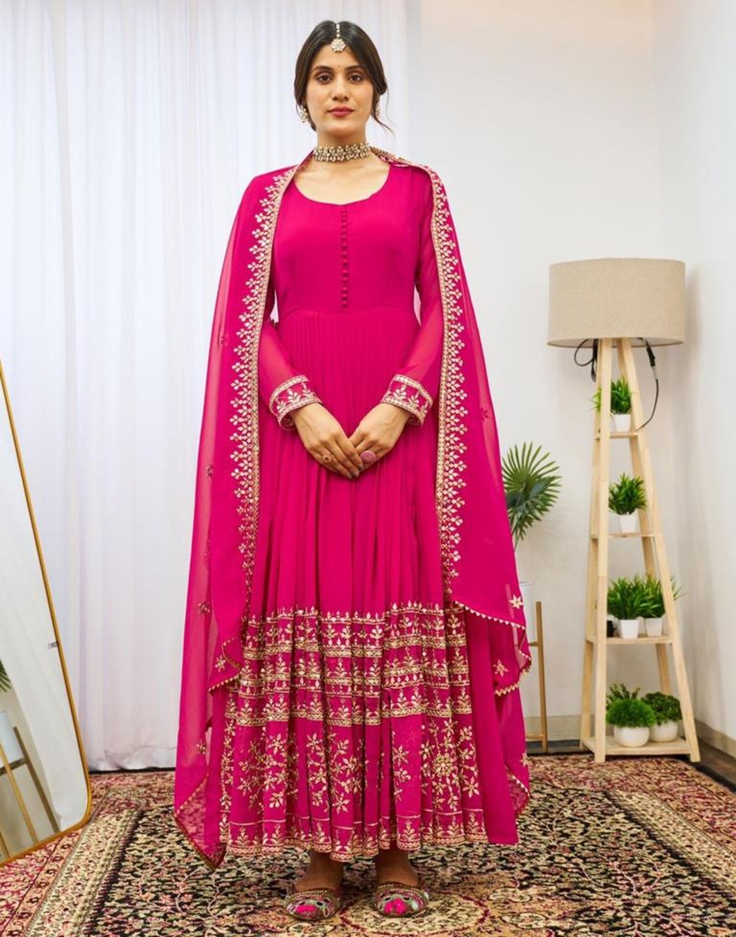 Graceful Pink Georgette Sequins Embroidered Gown With Dupatta