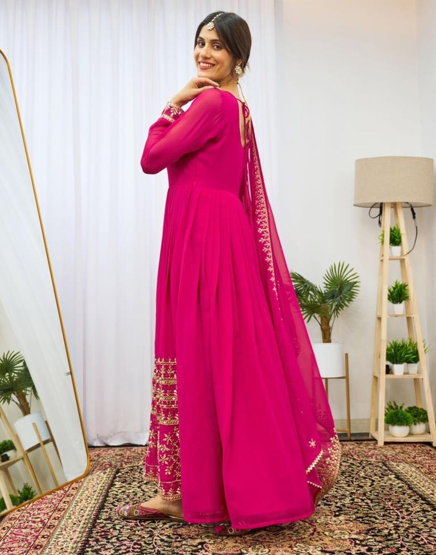 Graceful Pink Georgette Sequins Embroidered Gown With Dupatta