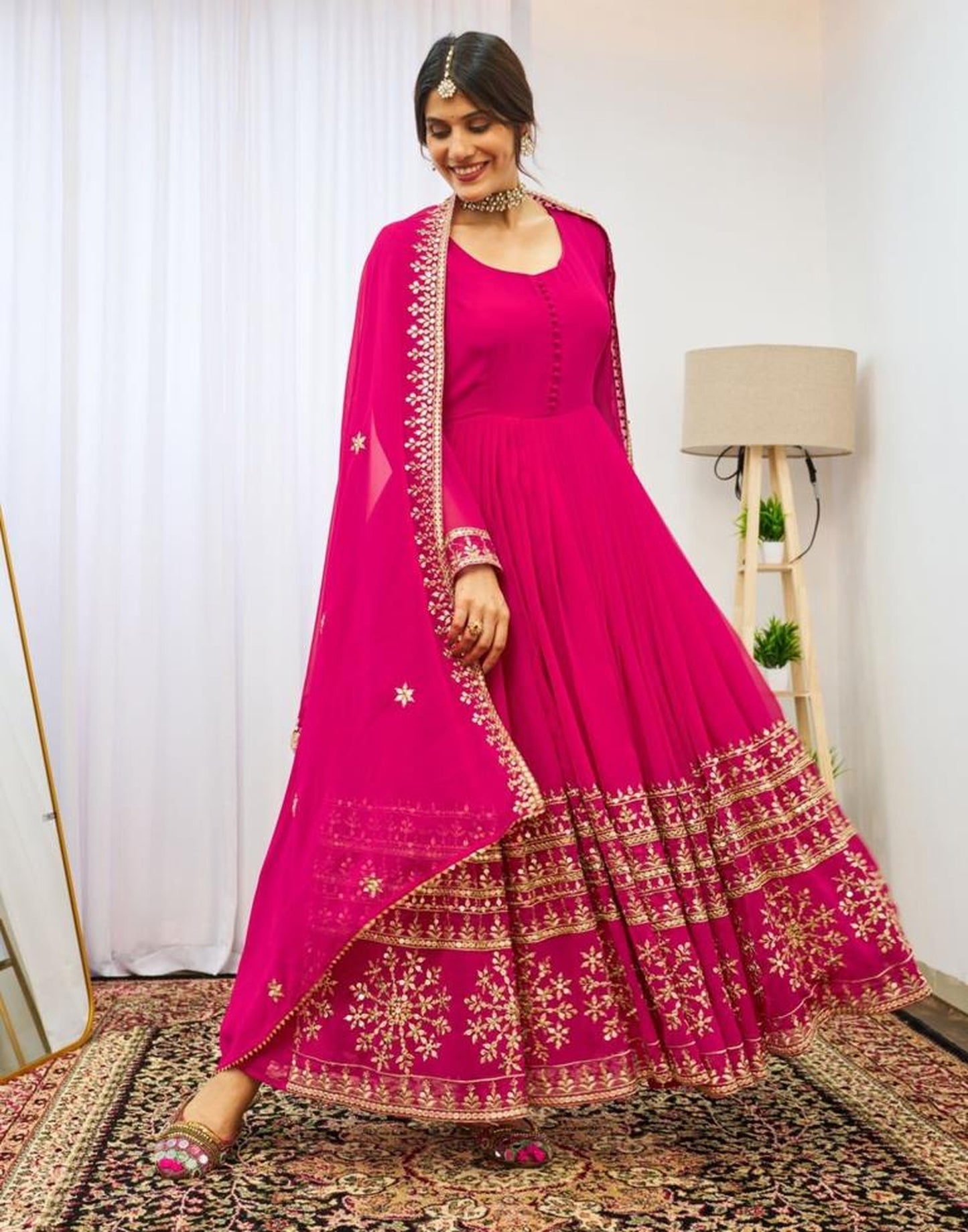 Graceful Pink Georgette Sequins Embroidered Gown With Dupatta