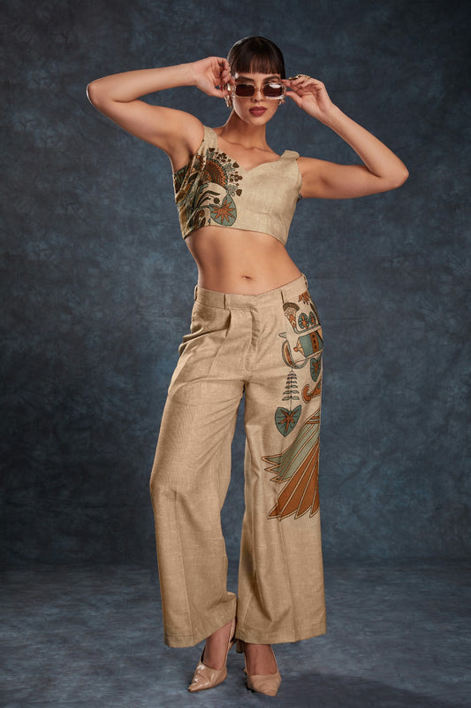 Brown Printed Linen Co-Ord Set – Natural Elegance with a Modern Touch