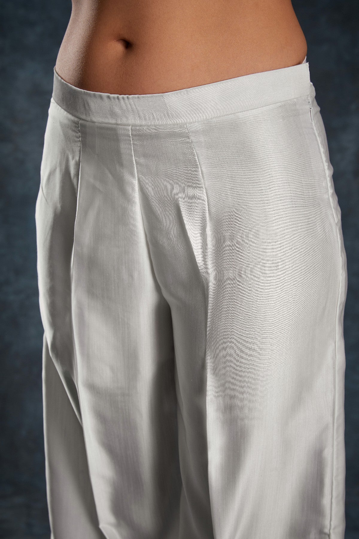 White Printed Linen Satin Co-Ord Set – Minimalist Luxe With Modern Twist