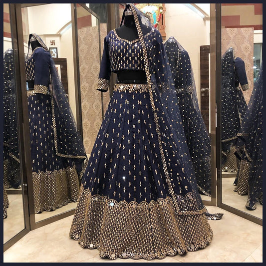 Regal Navy Blue Banglori Silk Lehenga Set – Shine with Tradition!