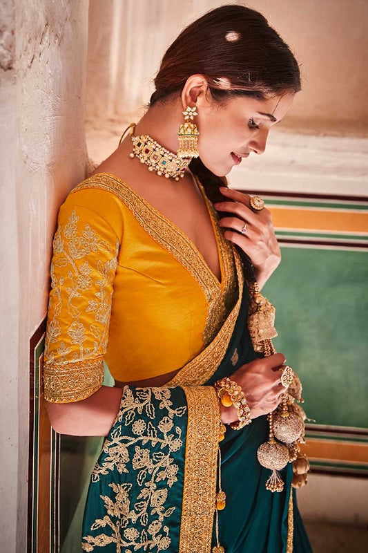 Elegant in Rama Green – Art Silk Saree with Sequins & Dori Work