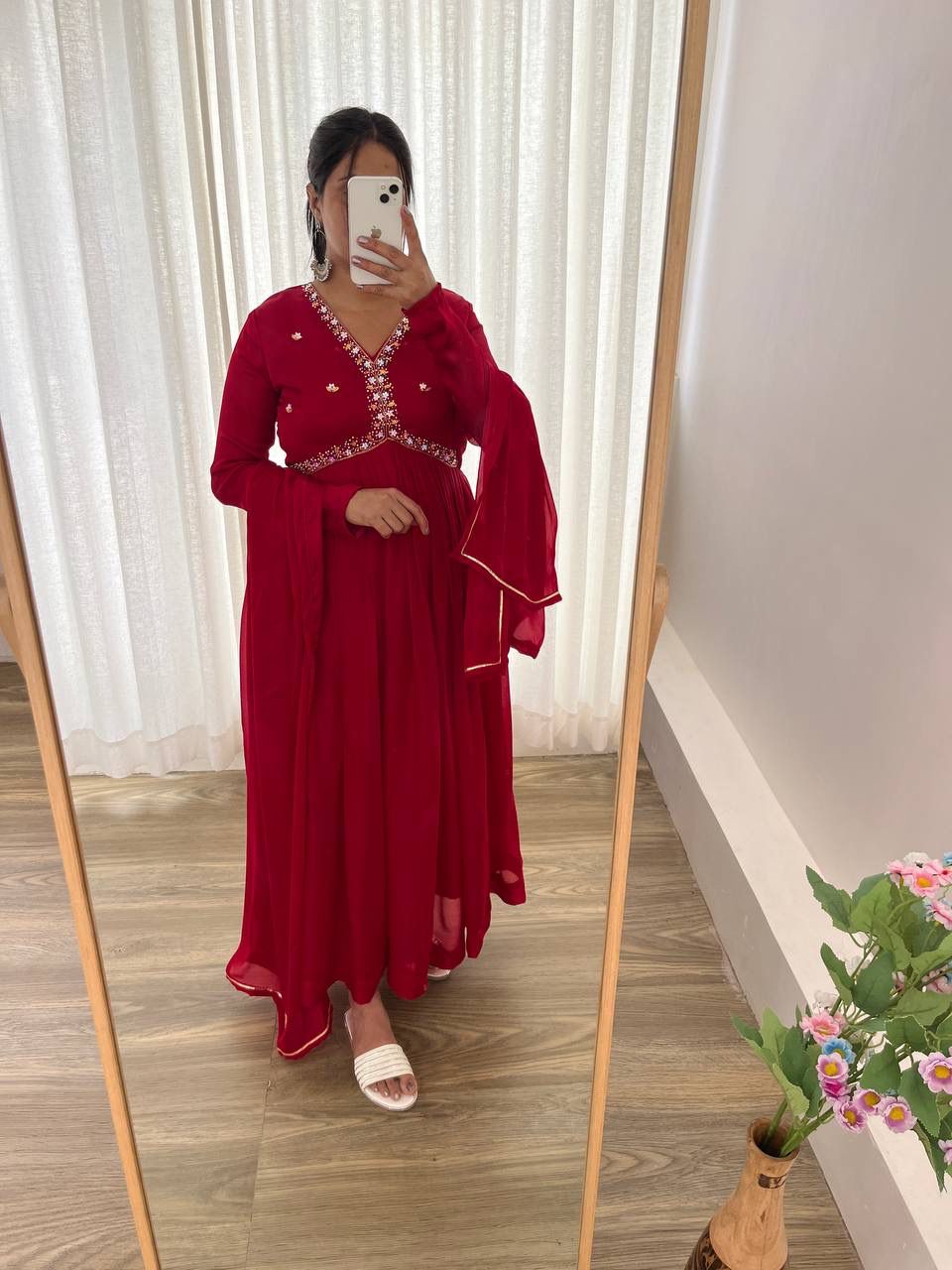 Mesmerizing Maroon Rangoli Silk Handworked Gown With Dupatta - Ethnicwish