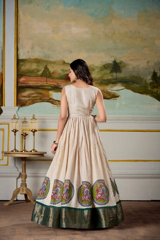 Radiant Dola Silk Kalamkari Printed Gown With Koti