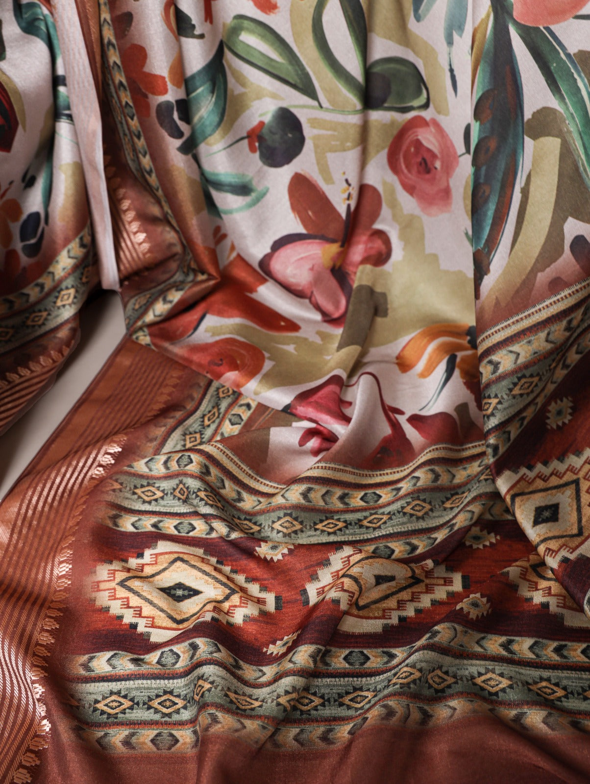 Ravishing Tussar Silk Viscose Border Worked Printed Saree - Ethnicwish