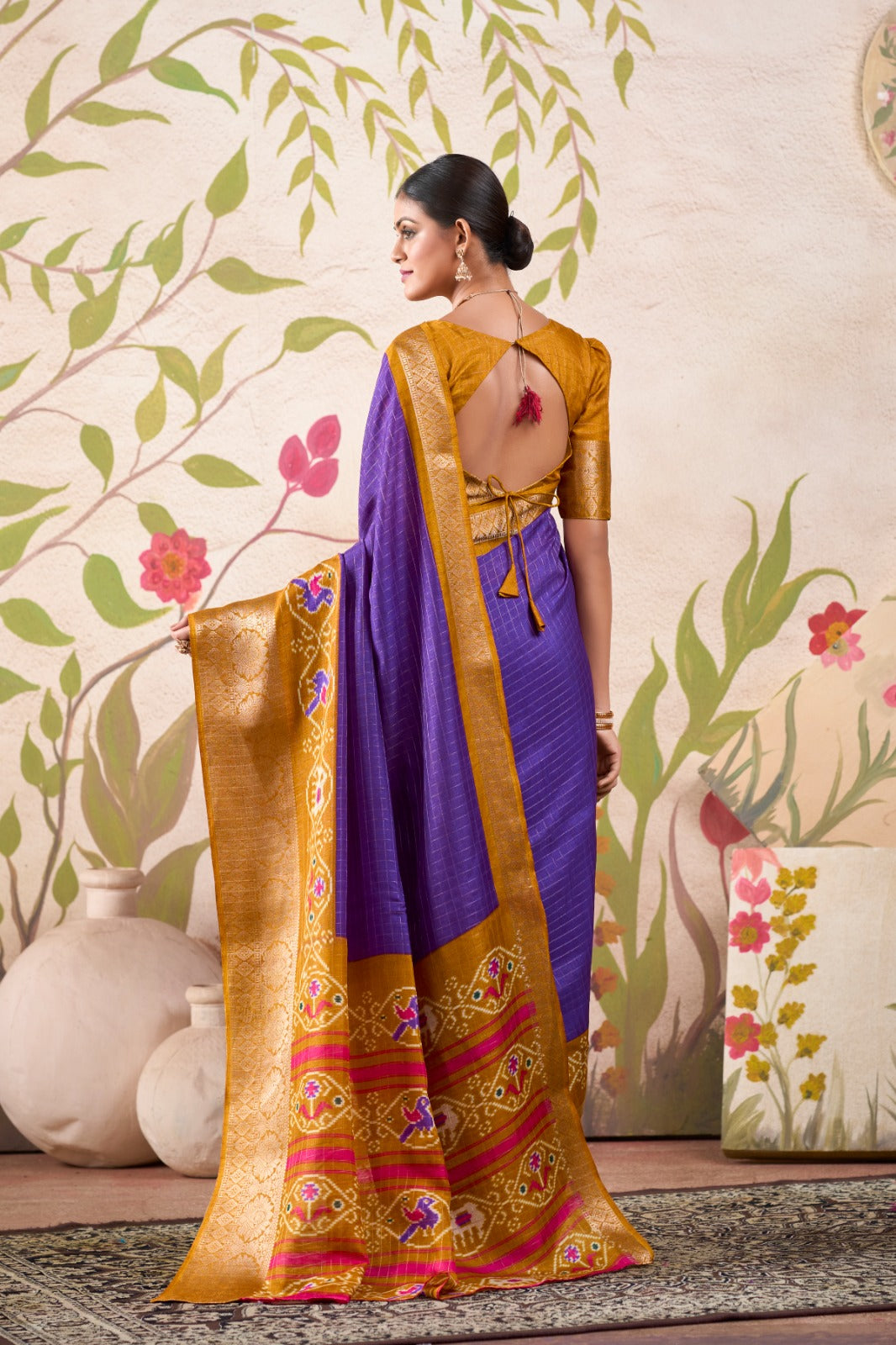 Graceful Tussar Chex Patola Printed Weaving Worked Saree - Ethnicwish