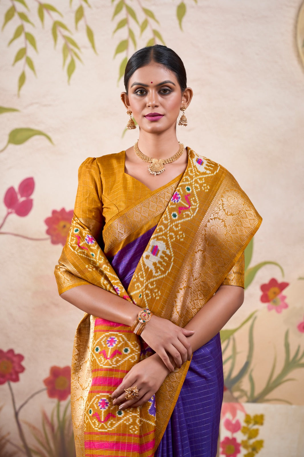 Graceful Tussar Chex Patola Printed Weaving Worked Saree - Ethnicwish