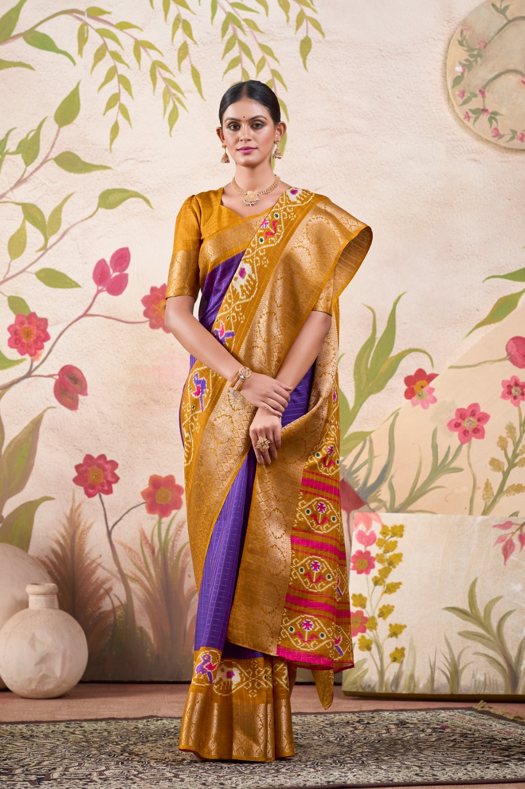 Graceful Tussar Chex Patola Printed Weaving Worked Saree - Ethnicwish