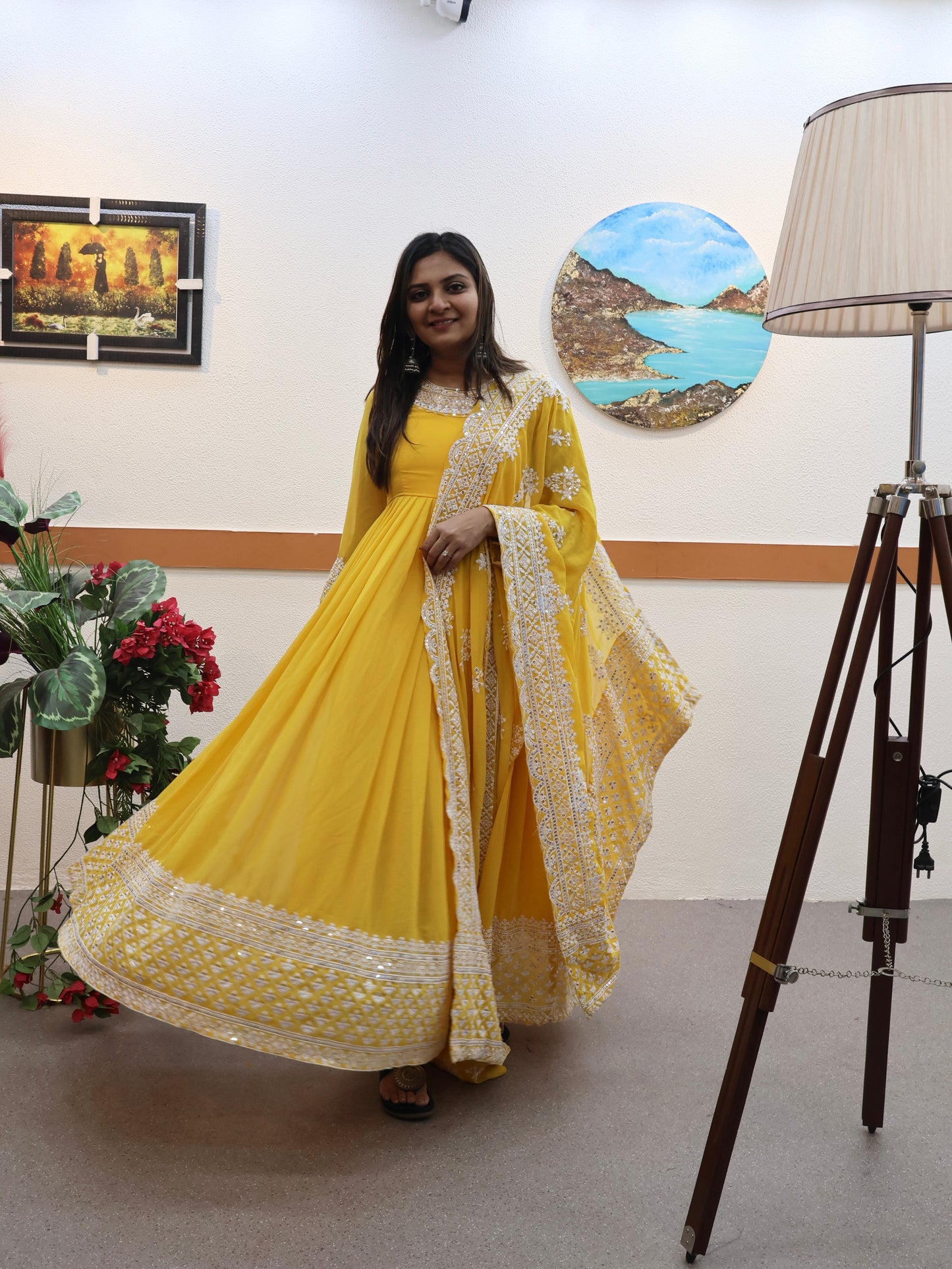 Breathtaking Faux Georgette Sequins Cording Worked Designer Gown - Ethnicwish