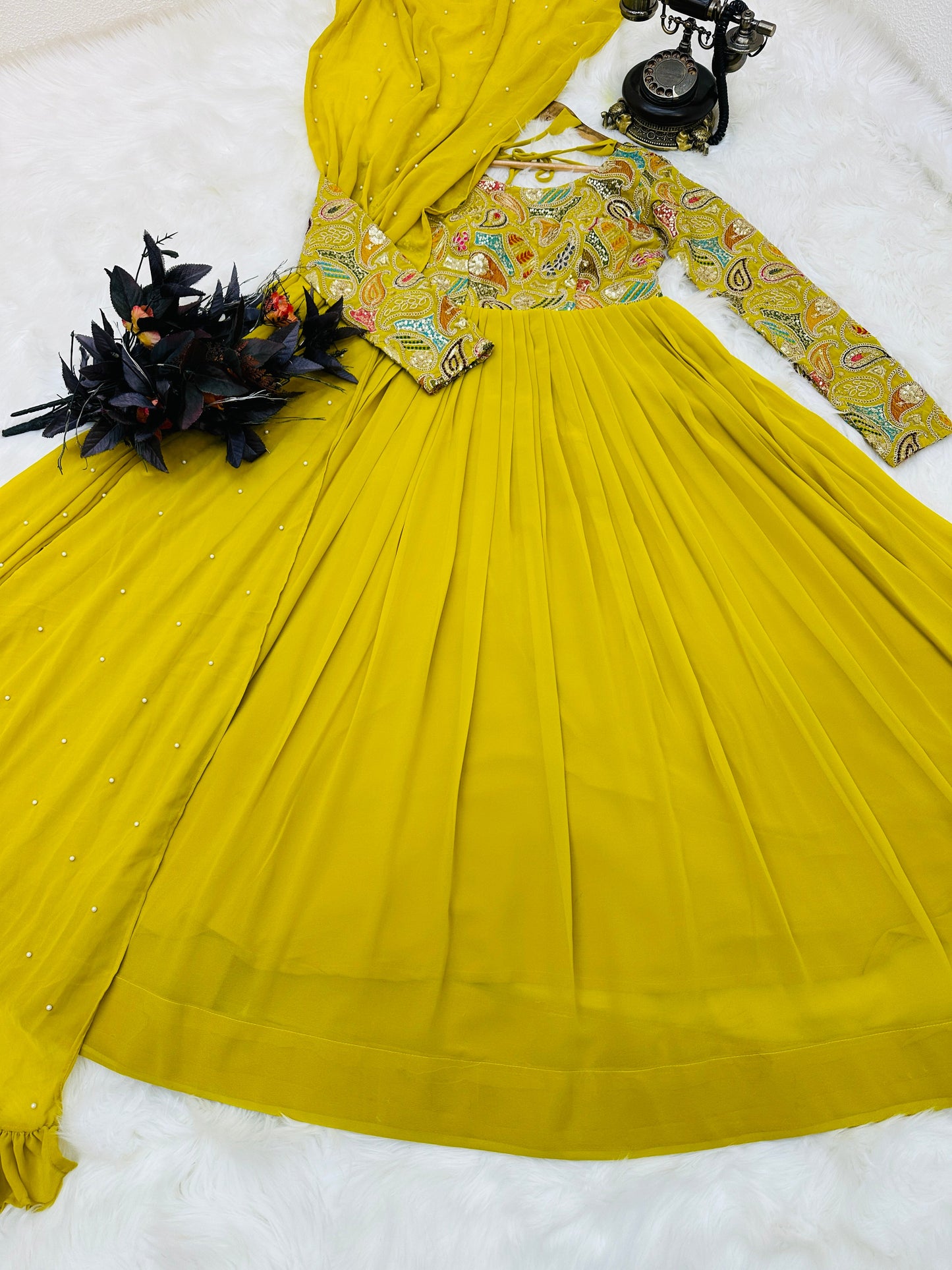 Breathtaking Faux Georgette Sequins Cording Worked Designer Gown - Ethnicwish