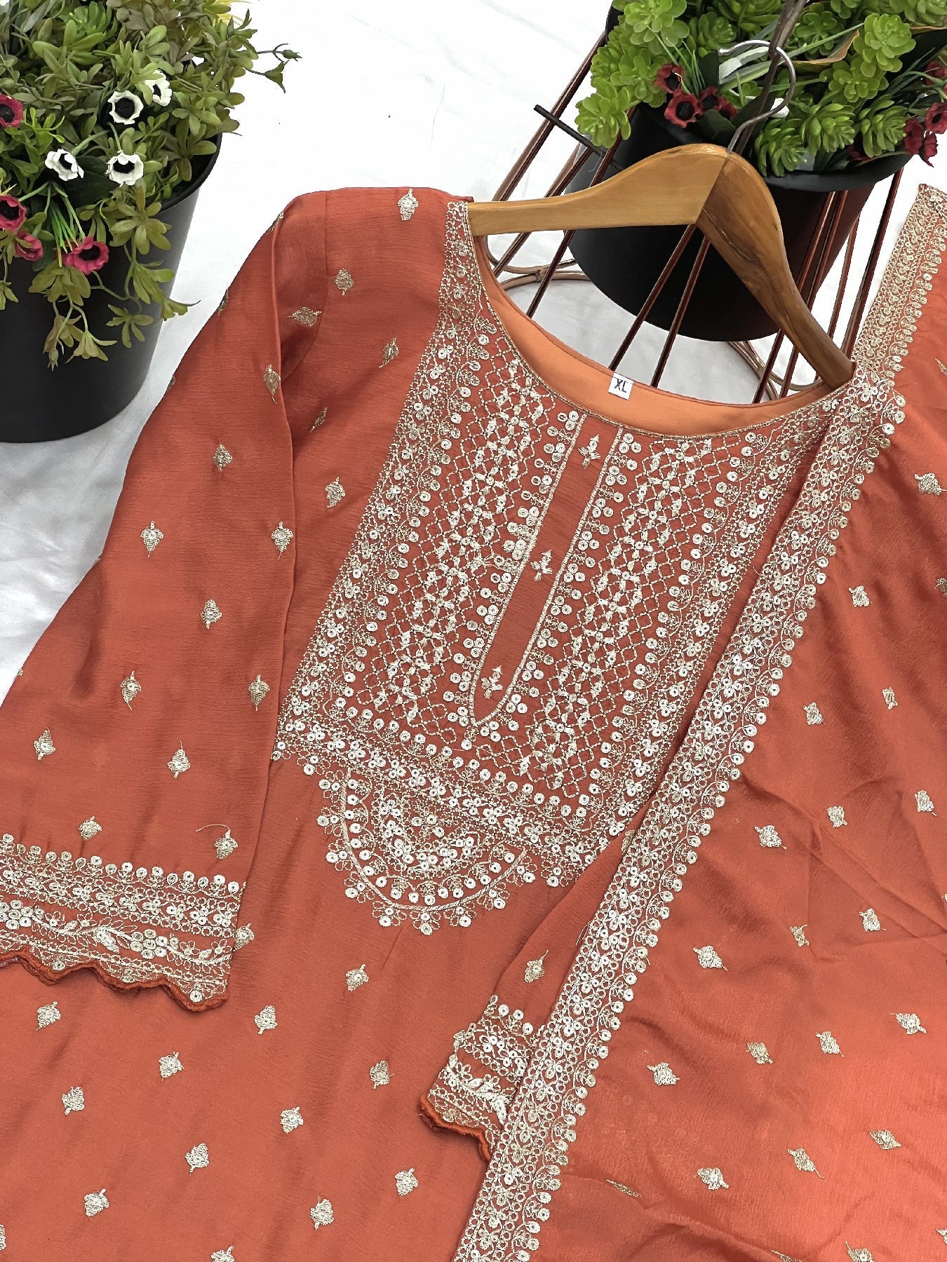 Exquisite Chinon Silk Heavy Sequins Embroidered Top Sharara Suit