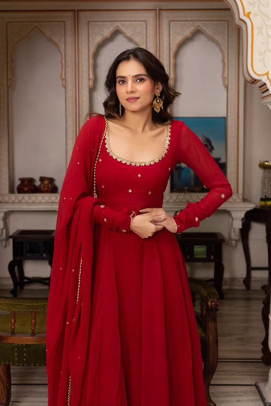 Gorgeous Red Anarkali Suit with Dupatta – Designer Indian Ethnic Wear for Weddings & Festivals