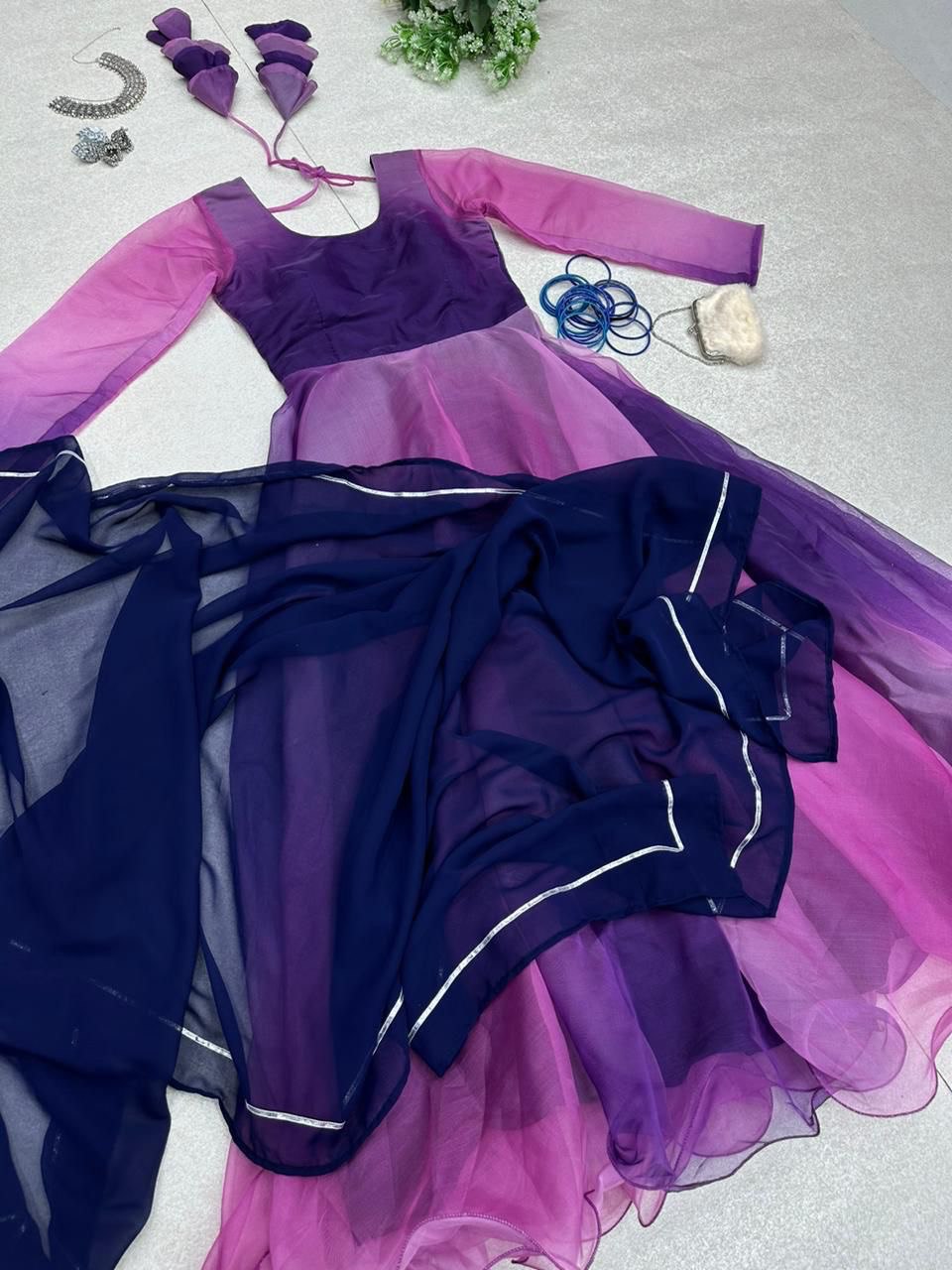 Bewitching Organza Silk Digital Printed Stitched Gown With Dupatta - Ethnicwish