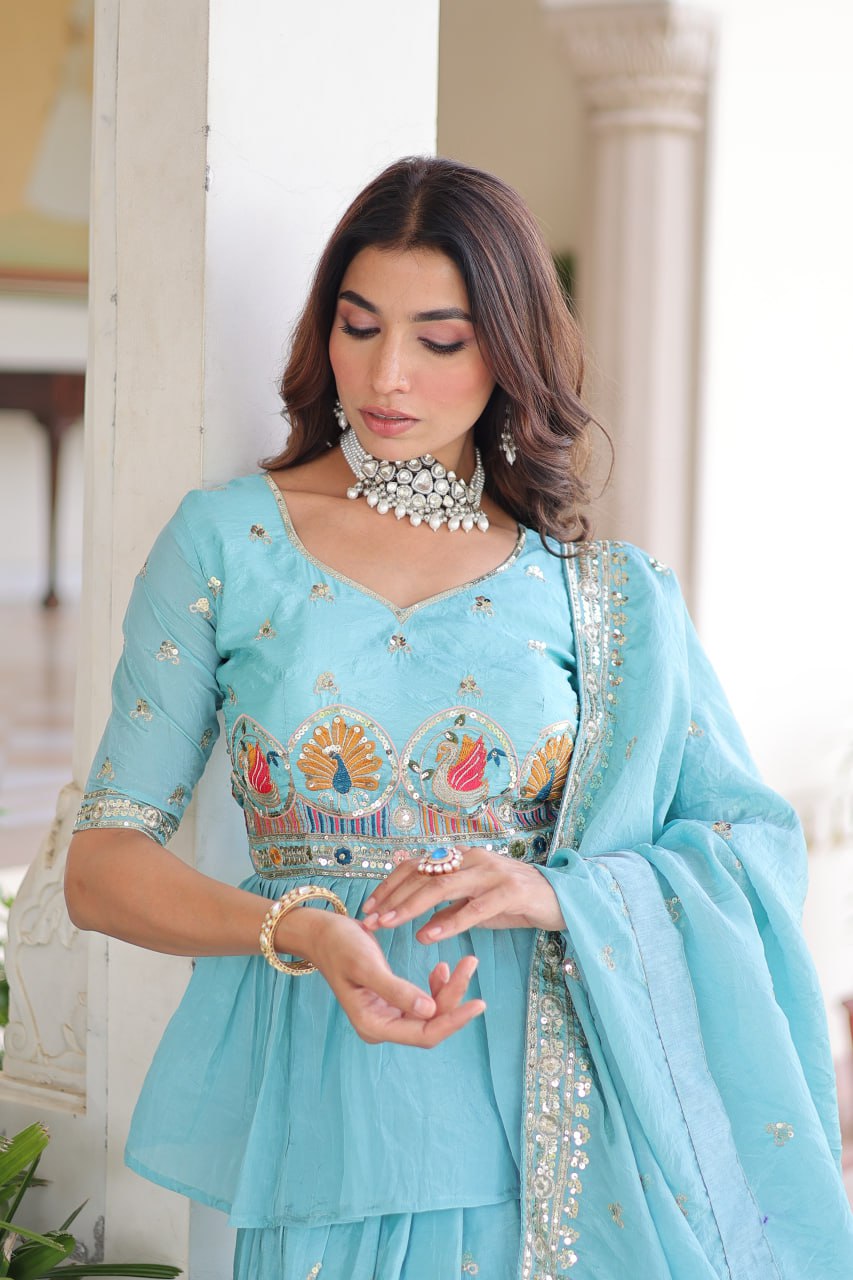 Aqua Gold Luxe Peplum Lehenga Set