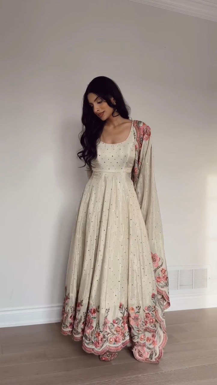 Beautiful Heavy Pure Vichitra Silk Gown