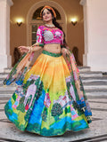 Yellow Multicolor Palace Print Lehenga Choli with Dupatta