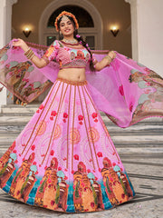 Pink Royal Heritage Print Lehenga Choli with Dupatta