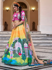 Yellow Multicolor Palace Print Lehenga Choli with Dupatta