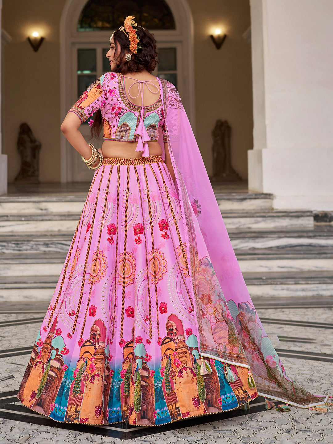Pink Royal Heritage Print Lehenga Choli with Dupatta