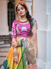 Yellow Multicolor Palace Print Lehenga Choli with Dupatta