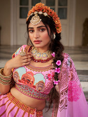 Pink Royal Heritage Print Lehenga Choli with Dupatta