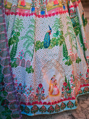 Sky Blue Peacock Print Lehenga Choli with Dupatta
