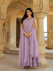 Lilac Georgette Embroidered Anarkali Gown with Dupatta