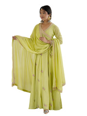 Lime Green Embroidered Anarkali Suit with Dupatta for Women