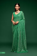 Emerald Green Sequin Work Party Wear Saree