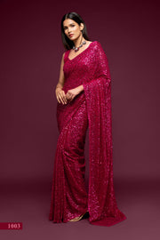 Rani Pink Sequin Work Party Wear Saree