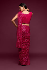Rani Pink Sequin Work Party Wear Saree