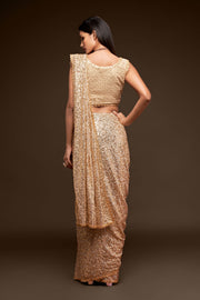 Champagne Gold Sequin Work Party Wear Saree
