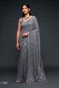 Silver Grey Sequin Work Party Wear Saree