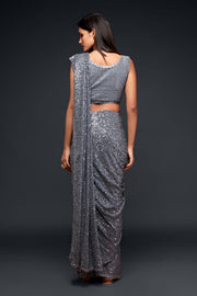 Silver Grey Sequin Work Party Wear Saree
