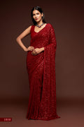 Maroon Red Sequin Work Party Wear Saree