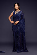 Navy Blue Sequin Work Party Wear Saree