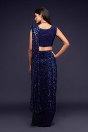 Navy Blue Sequin Work Party Wear Saree