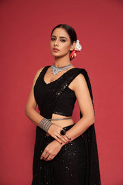 Black Sequin Work Party Wear Saree with Designer Blouse